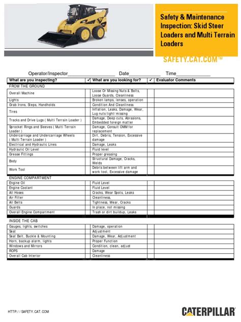 skid steer maintenance checklist|cat 259d maintenance checklist.